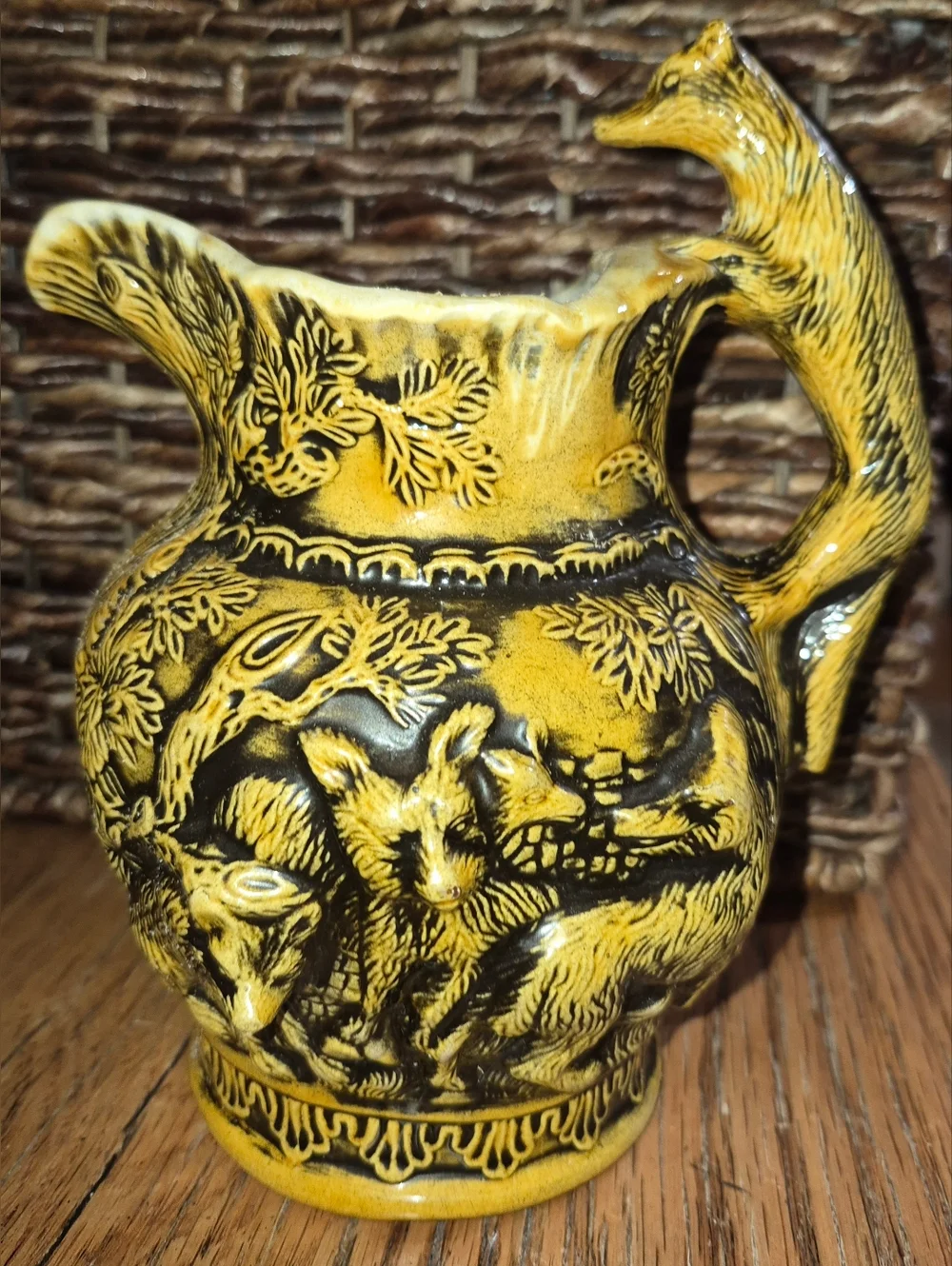 Antique Ceramic Pitcher, likely produced in the Bennington Pottery style